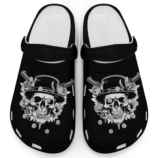 Skeleton Roses Guitar Guns Skull Roses Clogs