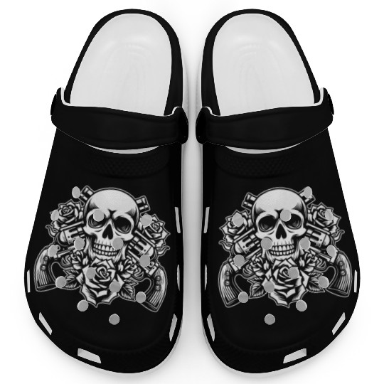Skeleton Roses Guitar Guns Skull Roses Clogs