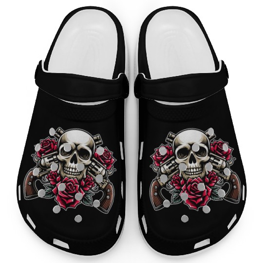 Skeleton Roses Guitar Guns Skull Roses Clogs