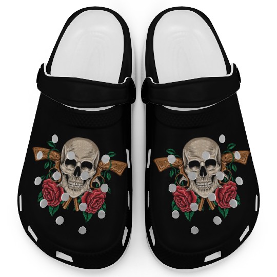 Skeleton Roses Guitar Guns Skull Roses Clogs