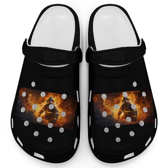 Firefighter in burning fire - Fire fighter head we Clogs
