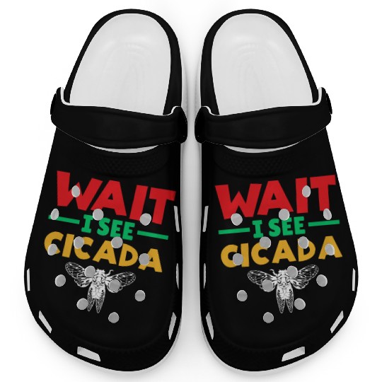 Wait I See Cicada, Funny Colorful Cicada Spring Clogs