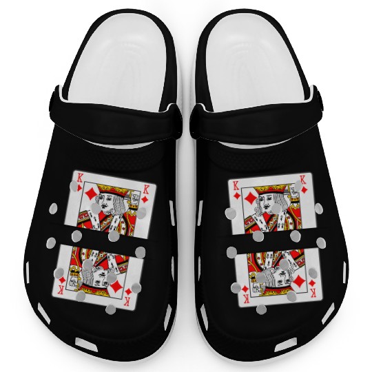 Playing card king of diamonds with banner space Clogs