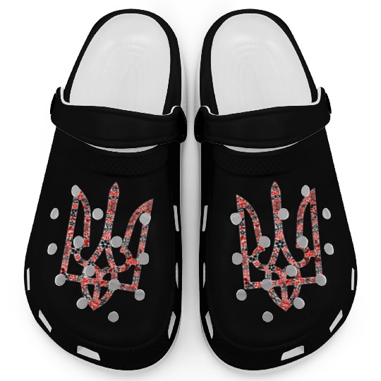Ukraine trident Tryzub in red and black colors Clogs