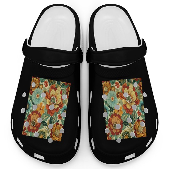 Timeless Blossoms: A Vintage Floral Tapestry Clogs