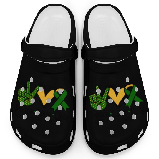 Peace Love Cure ney Disease Awareness March Green Clogs