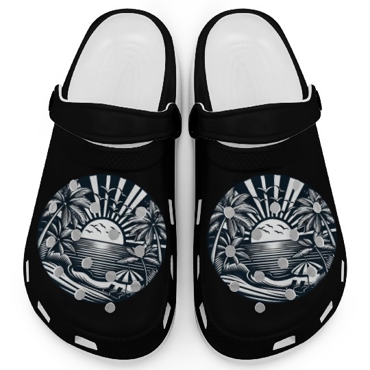 Vacation summer sun beach palms silhouette Clogs