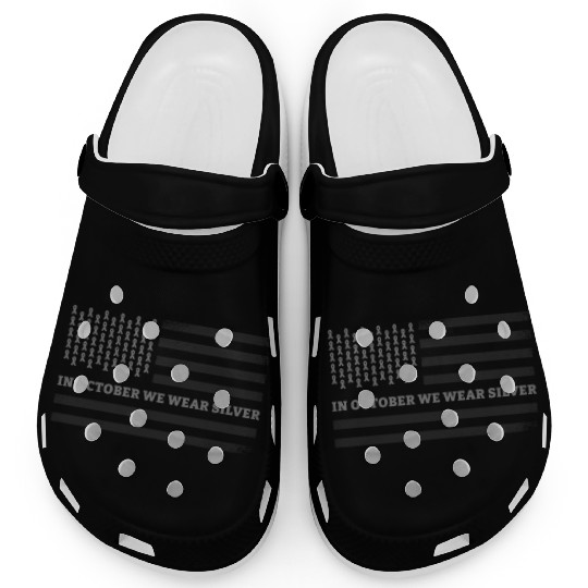 In October We Wear Silver American Flag Apraxia Clogs