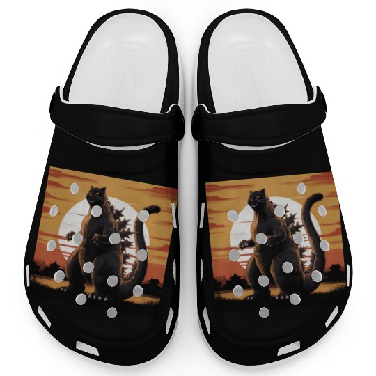 Catzilla Cat Japanese Art Funny Cat Gifts Clogs