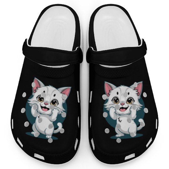 Cute White Happy Surprise Cat Clogs