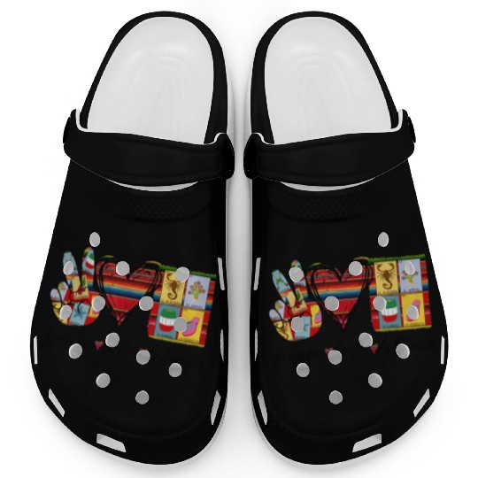 Peace Love Loteria Serape Mexican Bingo Card Clogs