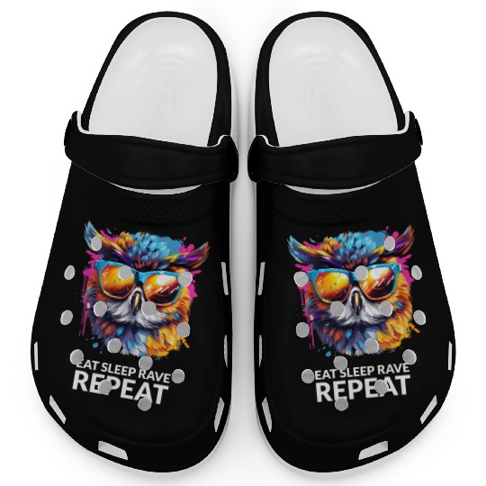 Eat Sleep Rave Repeat Owl 1 Clogs