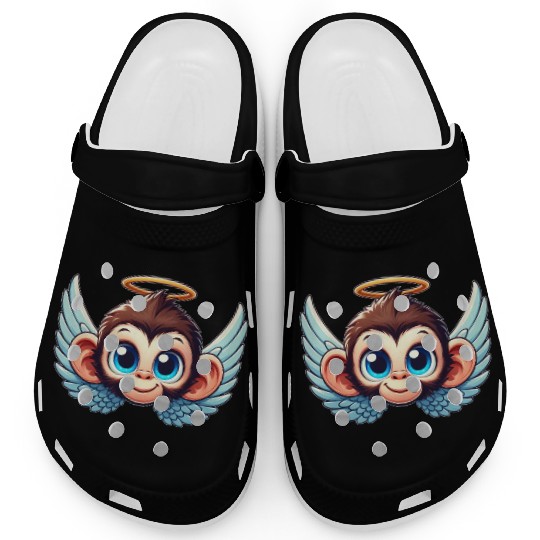 Monkey chimpanzee cartoon angel wings Clogs