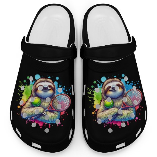 Sloth Tennis Player Cool Court Match Design Clogs