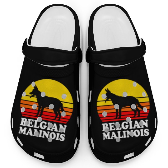Retro Sunset Dog Silhouette Belgian Malinois Dog Clogs