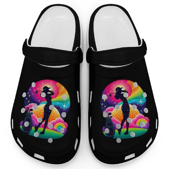 Womens Golf Galactic Clogs-Off Golfing Among Stars