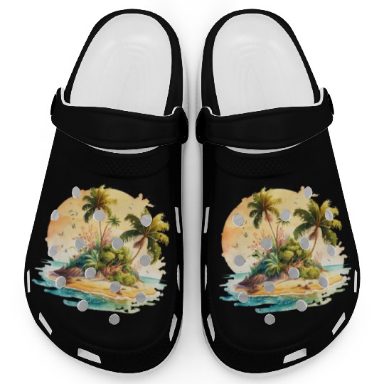 Tropical Watercolor Paradise, Summer Clipart Clogs