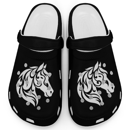 Tribal Horse Head Portrait Elegant Tattoo Clogs