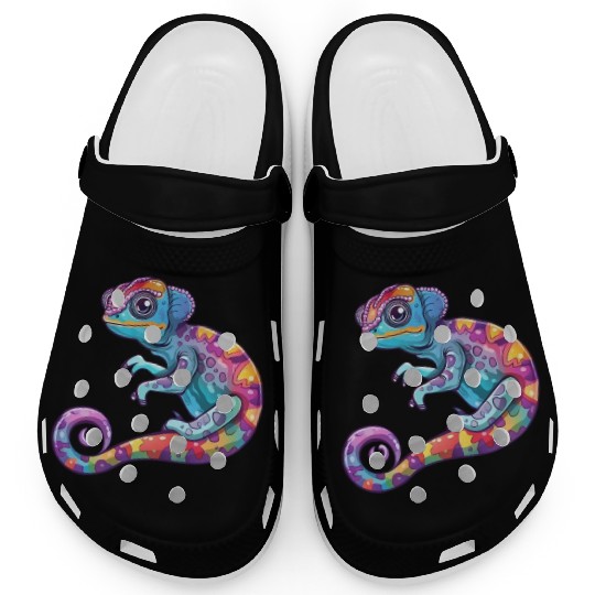 Colorful Chameleon Fantasy Creature Clogs