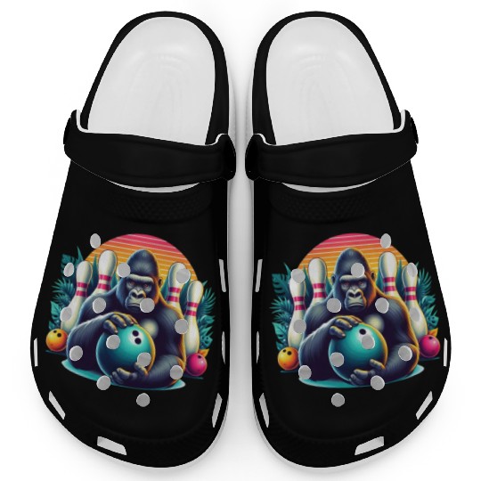 Gorilla Playing Bowling Animal Sports Lovers Clogs