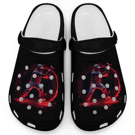 Baseball Pitcher in Red Neon, Pop Art Clogs