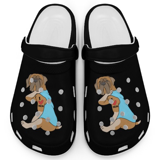 I Love Mom Tattoo Dog Funny Bullmastiff Clogs