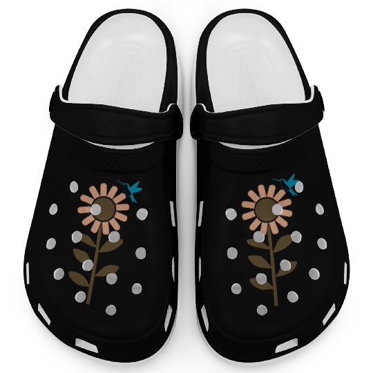 Hummingbird With Flower 3 Color Vector Clogs