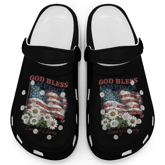 God Bless America 4th Of July US Flag Daisy Clogs