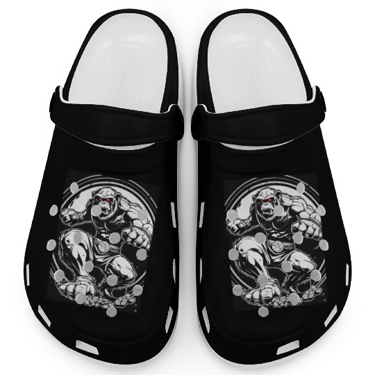 Zombie ape street fighter black and white circle l Clogs