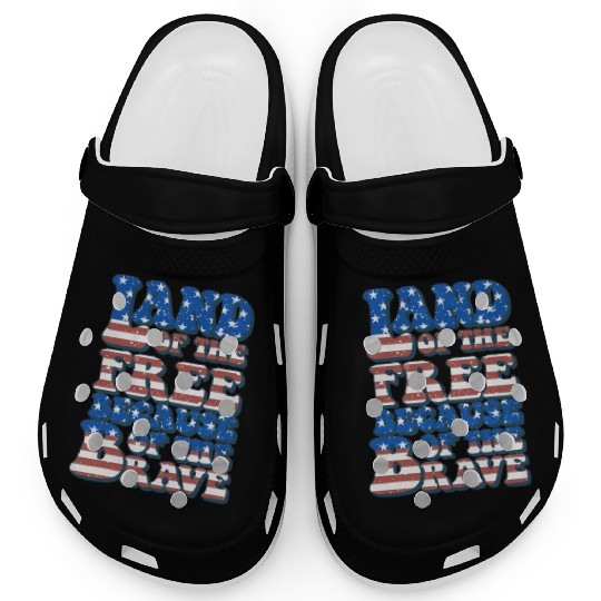 US Flag Land Of The Free Because Of The Brave Clogs