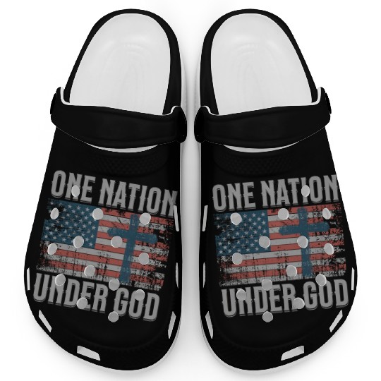 One Nation Under God Retro US Flag Christian Cross Clogs