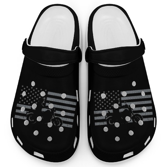 Motorcycle US Flag Biker Motorbike Teen Youth Clogs