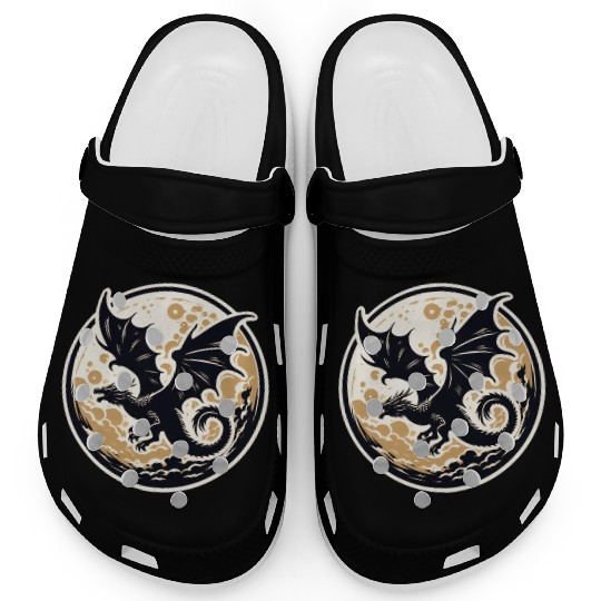 Mystical Dragon Silhouette Against Full Moon Clogs