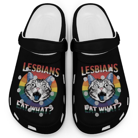 Lesbians Eat What Cat Humor LGBTQ Pride Flag Clogs