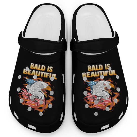 Bald Is Beautiful US Flag Eagle 4th Of July Funny Clogs