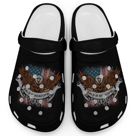 Bald Is Beautiful US Flag 4th Of July Funny Eagle Clogs