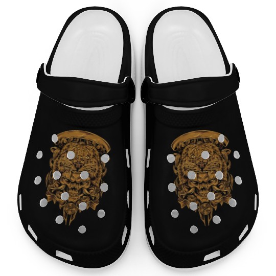 Golden Angry Tiger Tora Skull Tattoo Clogs