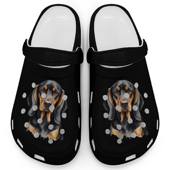 Elegant watercolor Black & Tan Coonhound Dog Clogs