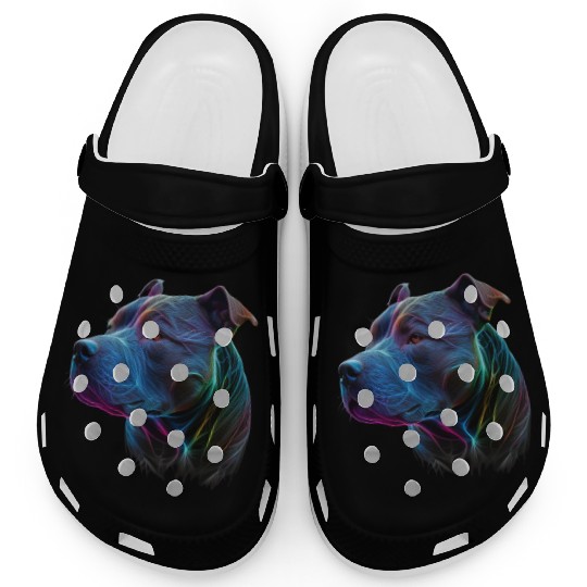 Neon Bluenose Pitbull Dog 3D Face Art Clogs