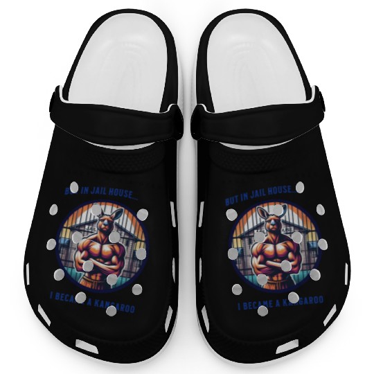 Kangaroo breaks out of jail funny vector graphic Clogs