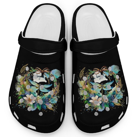 One day at a time dragonfly floral Clogs