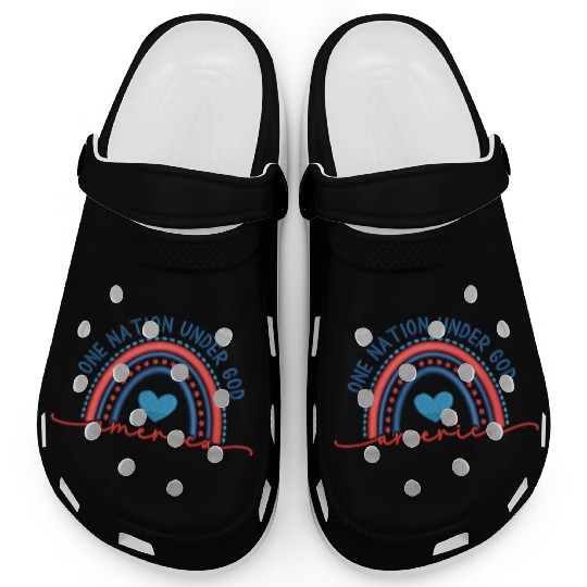 One Nation Under God Rainbow Embroidery Effect Clogs