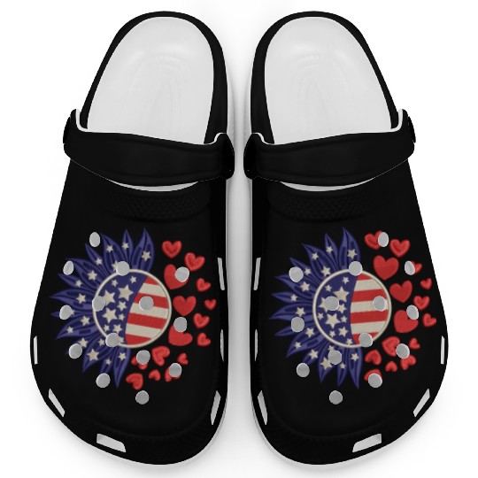 American Sunflower Hearts Embrodery Effect Clogs