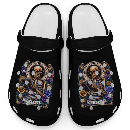 The Reader Tarot Card Halloween Reading Skeleton Clogs