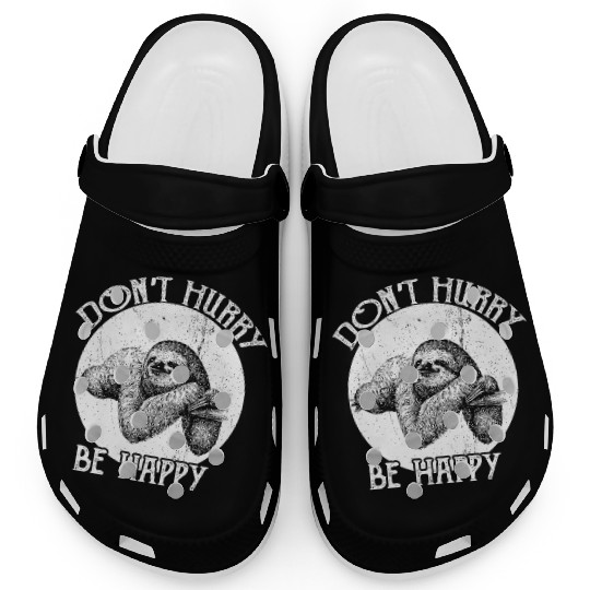 Vintage Sloth Pun Don't Hurry Be Happy Sloth Clogs
