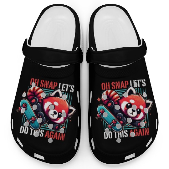 Cute Red Panda Skater, Funny Skateboarding Graphic Clogs