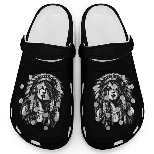 Dark Art Skull Indian Apache Girl Vintage Grunge Clogs