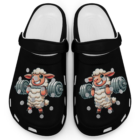 Cute sheep lamb weightlifter fitness workout Clogs