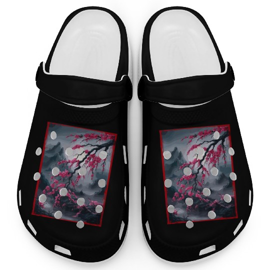 Vintage Cherry Blossom Landscape Graphical Clogs