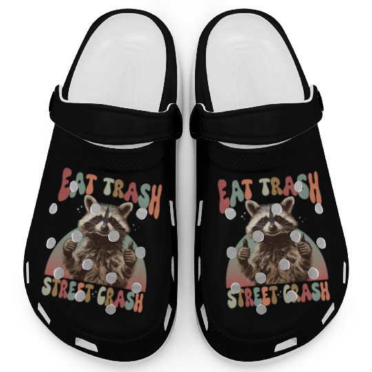 Funny Possum Raccoon Eat Trash Street Crash Clogs